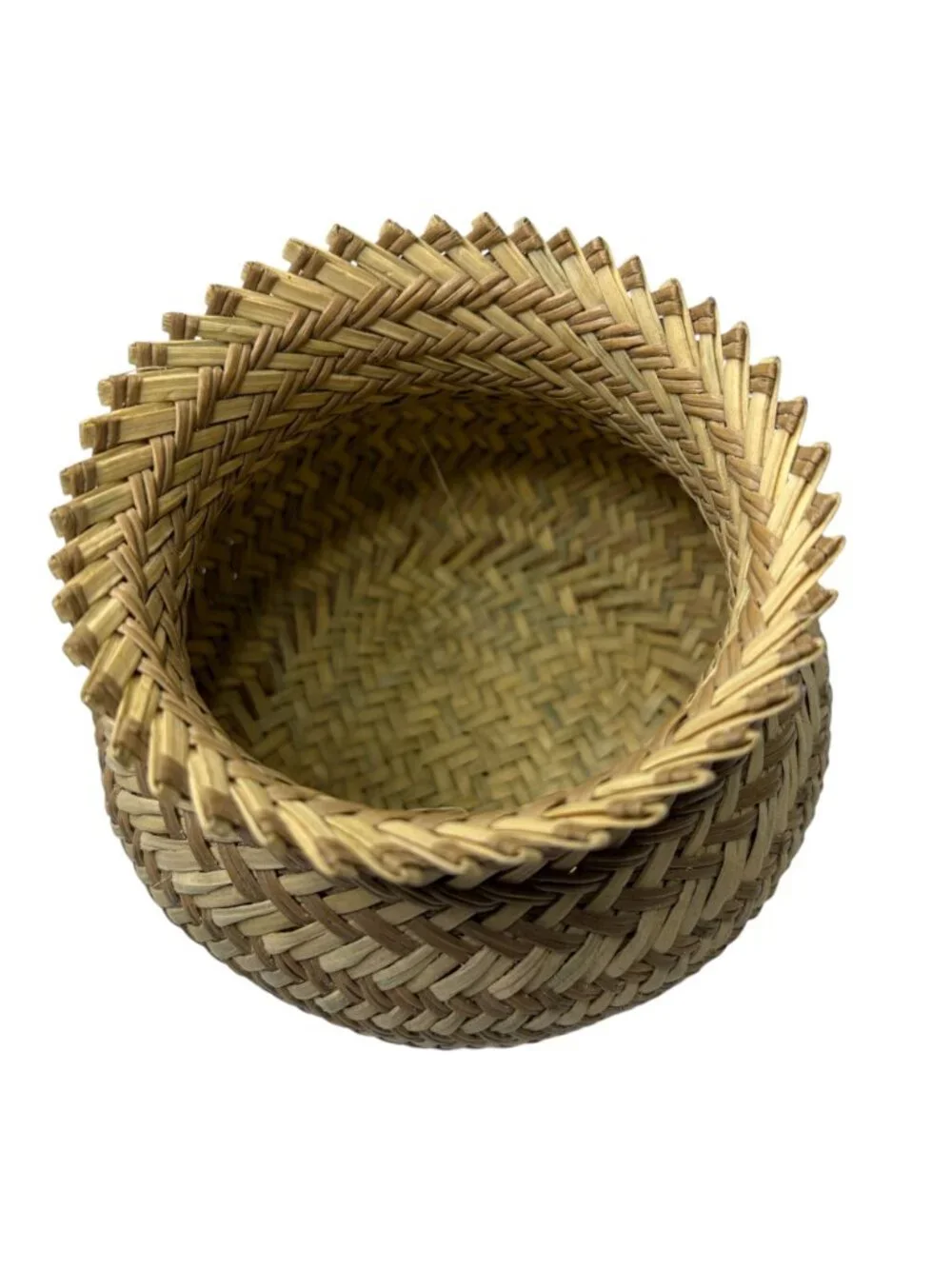Vintage Handwoven Woven Urn Pot Basket Flared Rim Natural Fiber Storage 4.5